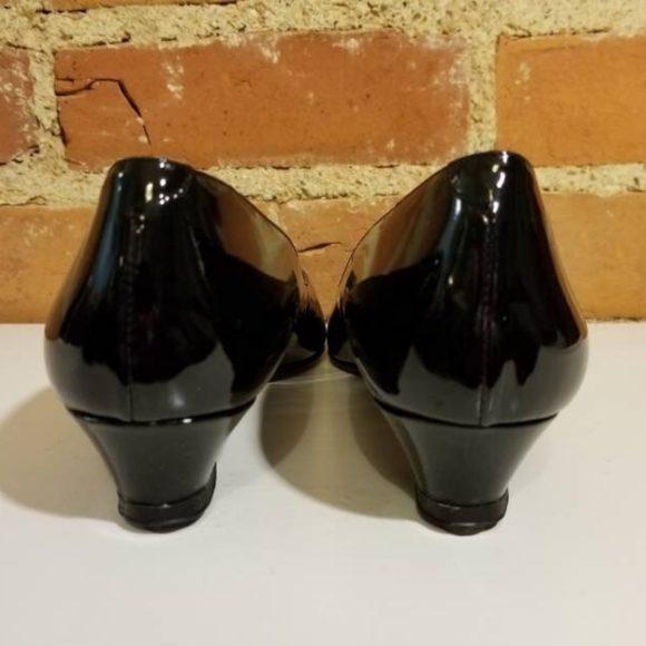 VINTAGE BLACK PATENT LEATHER HEELS ROSE RANGONI OF FLORENCE 80S PREPPY GOTH VTG - Picture 5 of 11